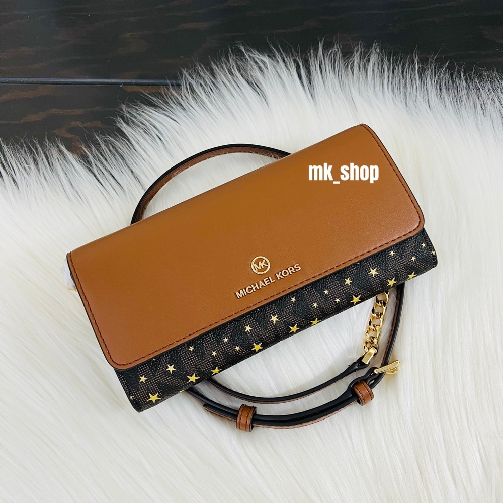 Michael Kors Jet Set Charm Star Print Large Wallet On A Chain Crossbody Bag